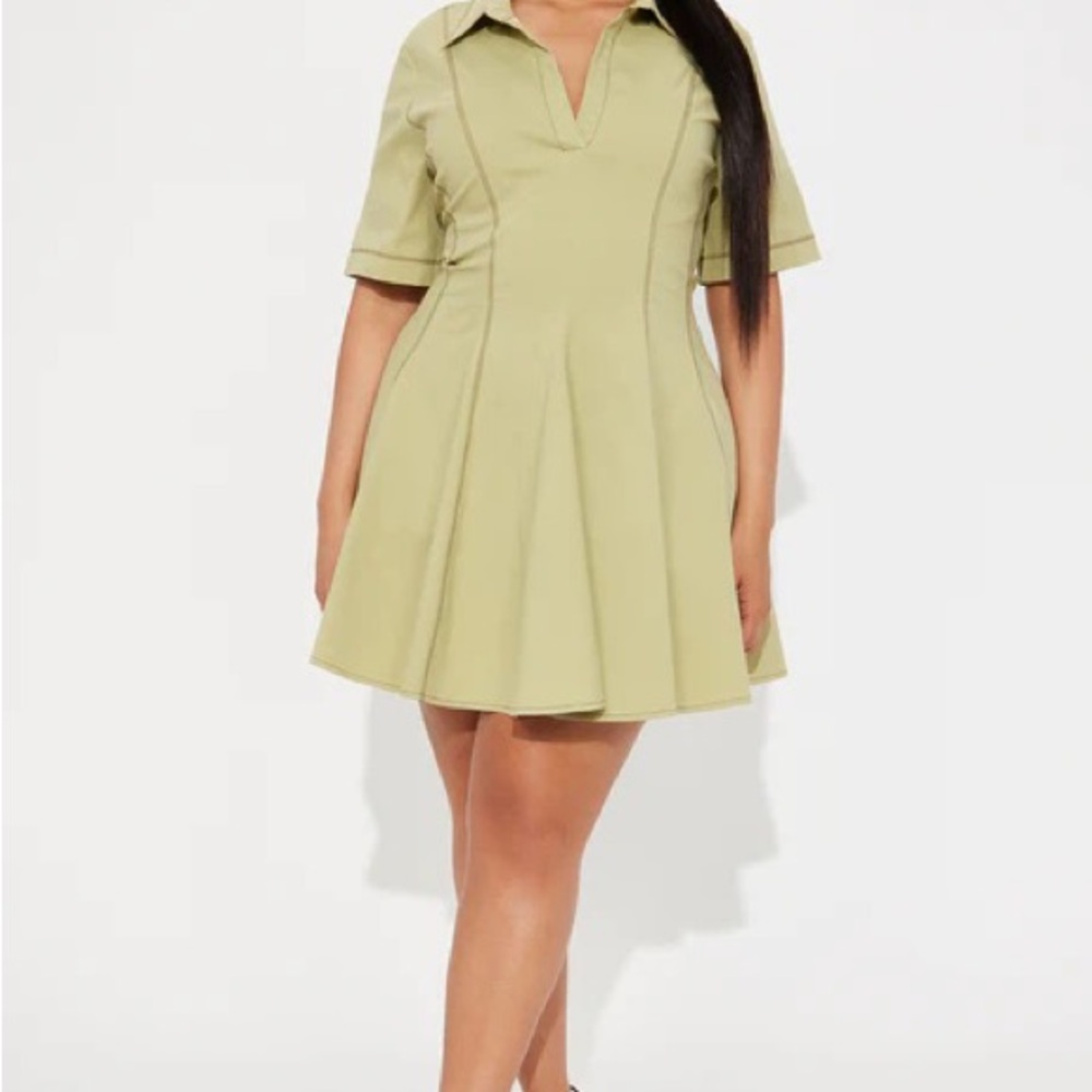 Fashion Nova Prim Collared Mini Dress - Olive Size:1X